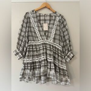 FREE PEOPLE Tiered Lace Plaid Tunic